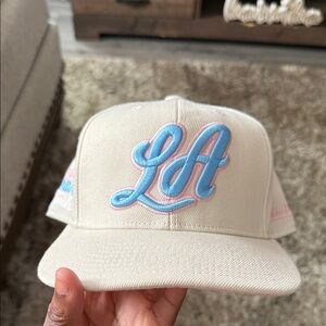 Beige Cap with Blue and Pink Embroidery